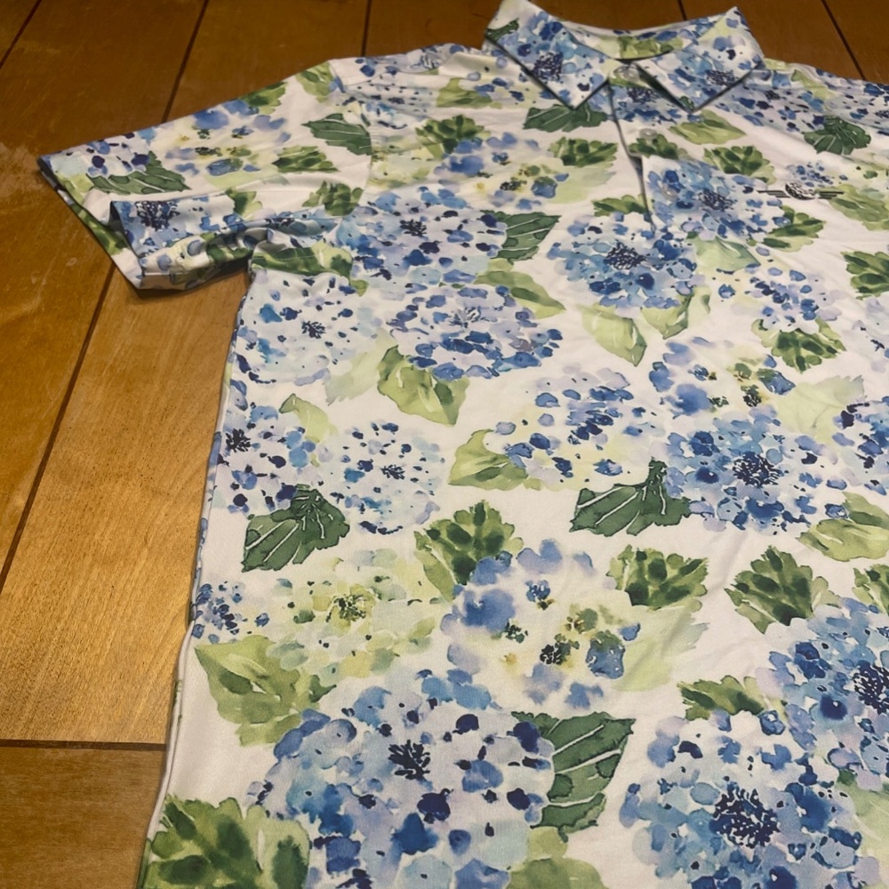 Stripe and Pipe Golf Polo Flower Power Print Size Medium Performance Stretch